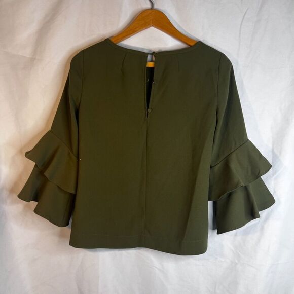 J Crew Statement Sleeve‎ Blouse Green Boho Dressy Office Work Size 0P - Picture 2 of 8